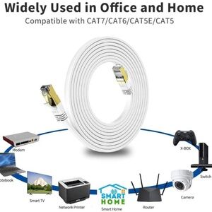 Cat 8 Ethernet Cable - Gigabit, High Speed - 50 Ft. Flat Cable - White